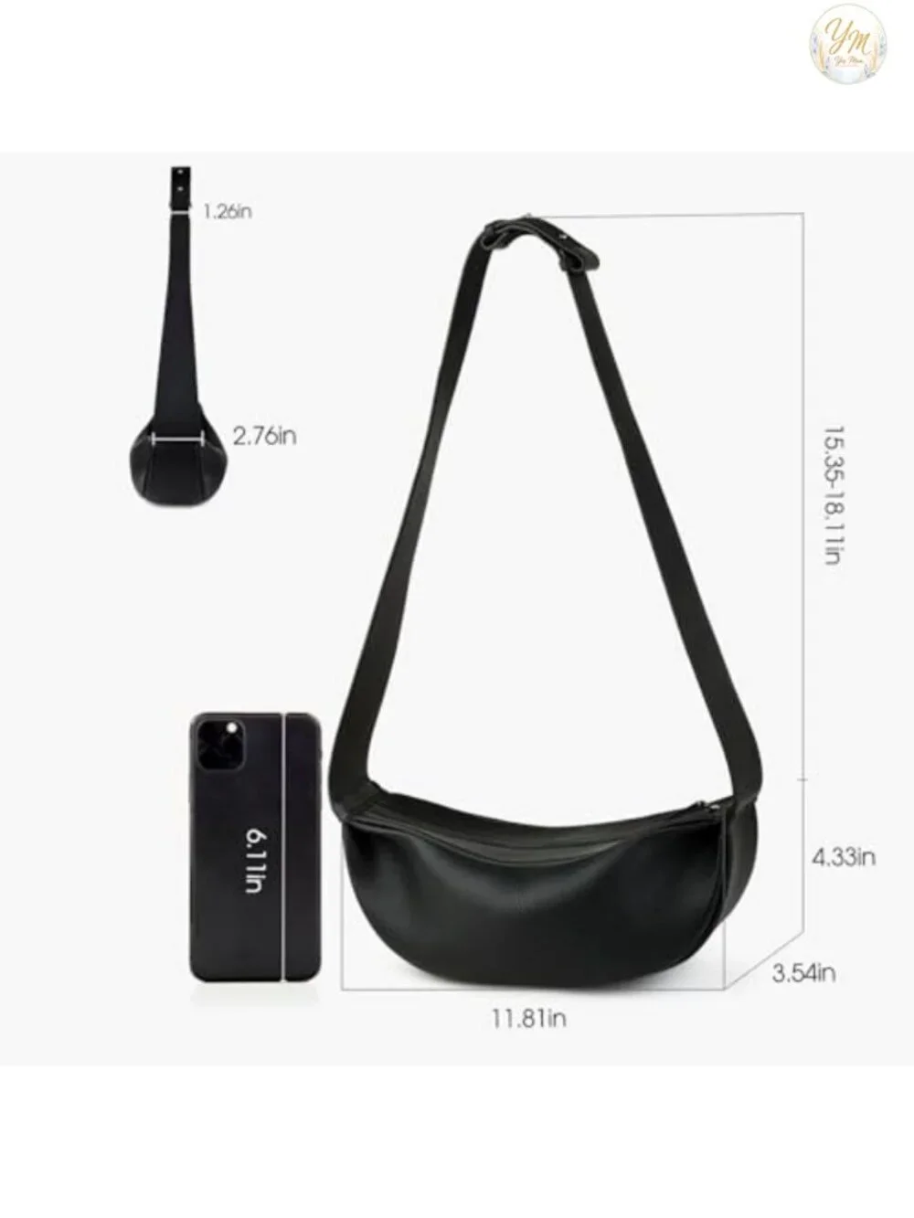 Genuine Leather Sling Bag Crossbody Hobo Crescent Women Handbag Adjustable Strap